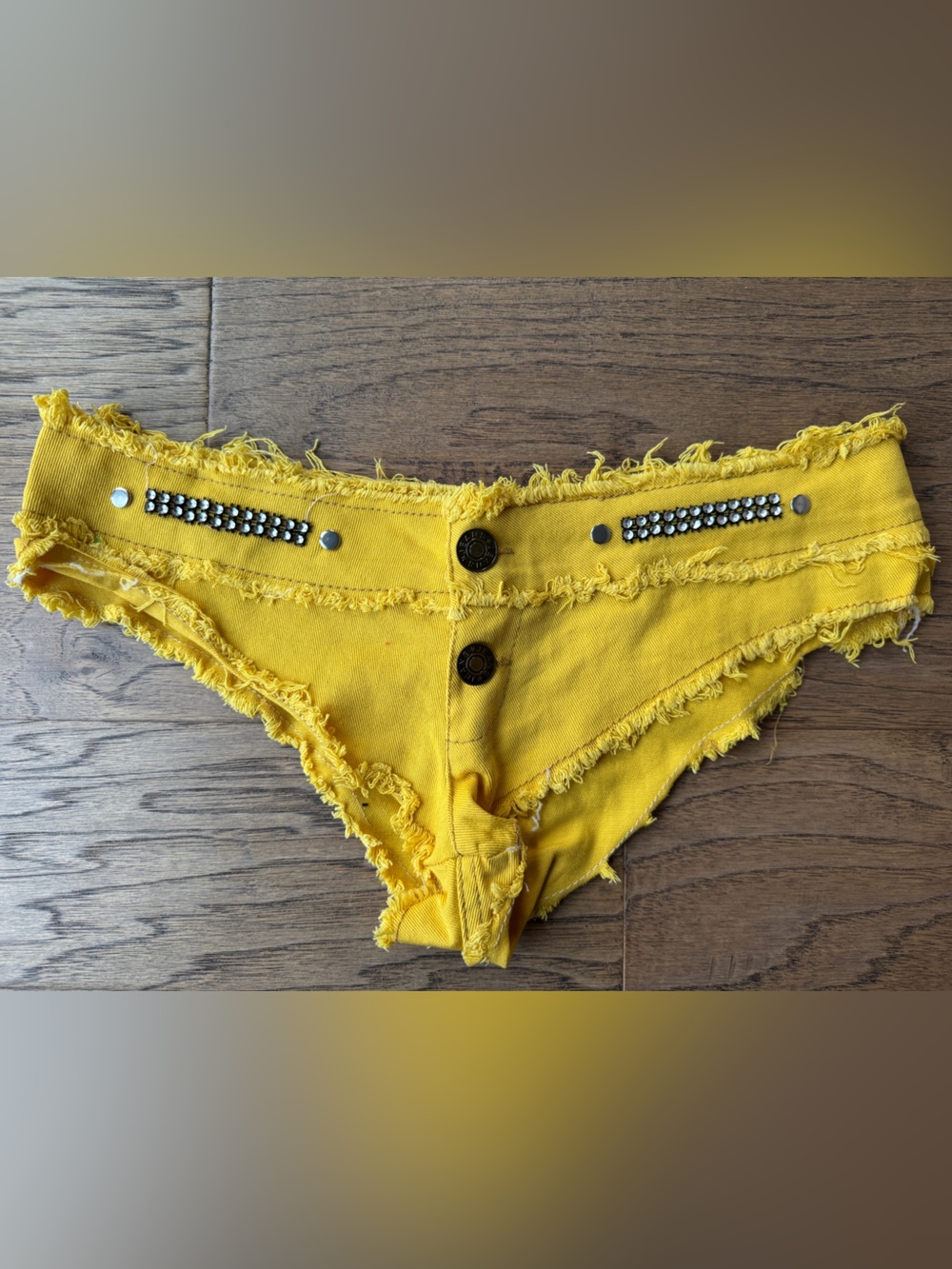 Yellow denim booty shorts